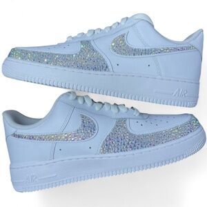 Nike Air Force 1’s Low Tops All Sizes With Luxe Crystal AB Iridescent Ticks New